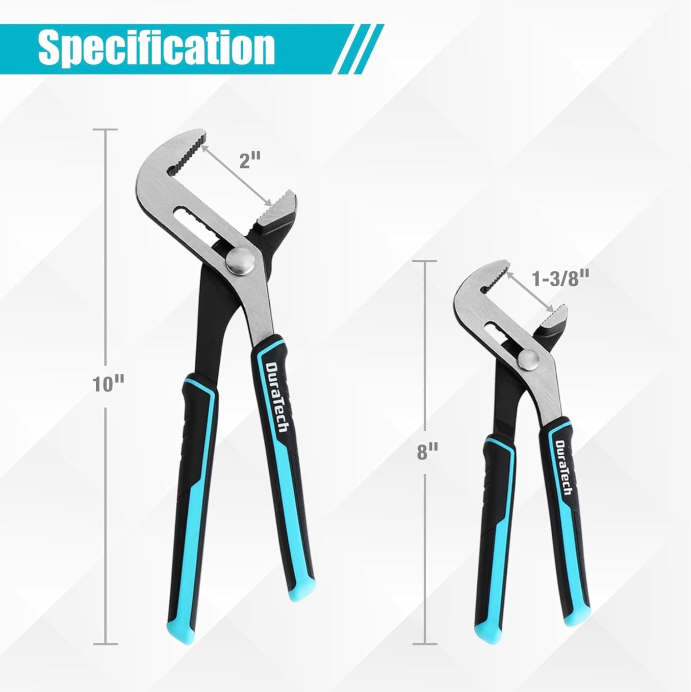 DURATECH 2PC 8” + 10” Adjustable Groove Joint Pliers Set with Rolling Pouch