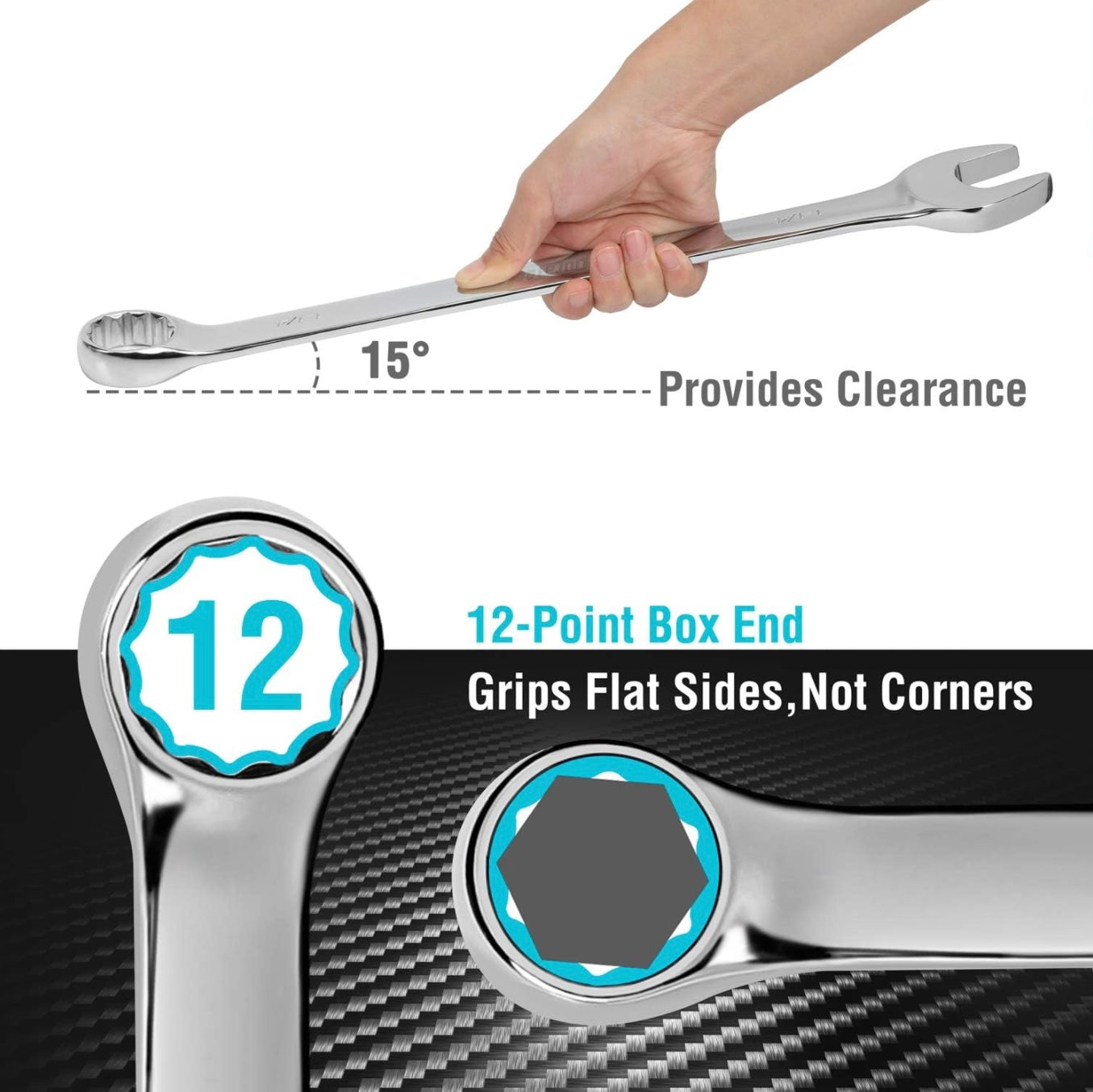 DURATECH 5PC Long Pattern Combination Wrench Set, SAE, 1" to 1-1/4", 12 Point, w/ Rolling Pouch
