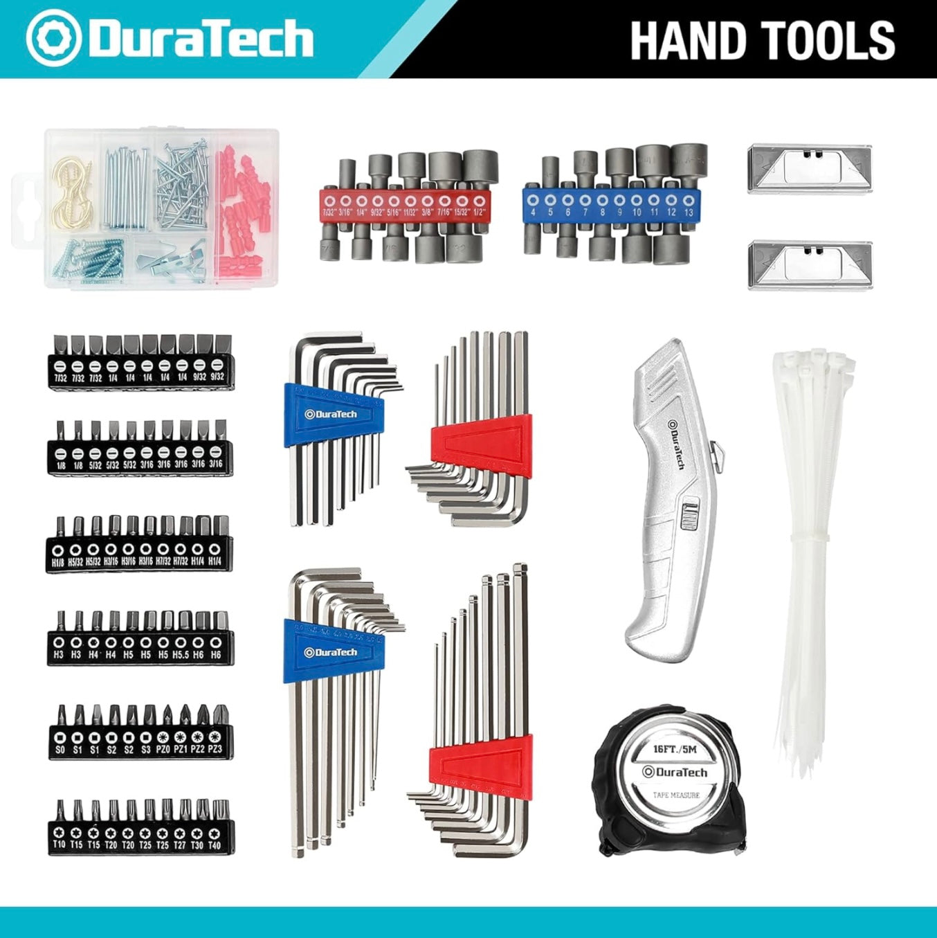 DURATECH Socket Wrench and Home Repair Hand Tool Kit w/ Wide Open Mouth Tool Bag