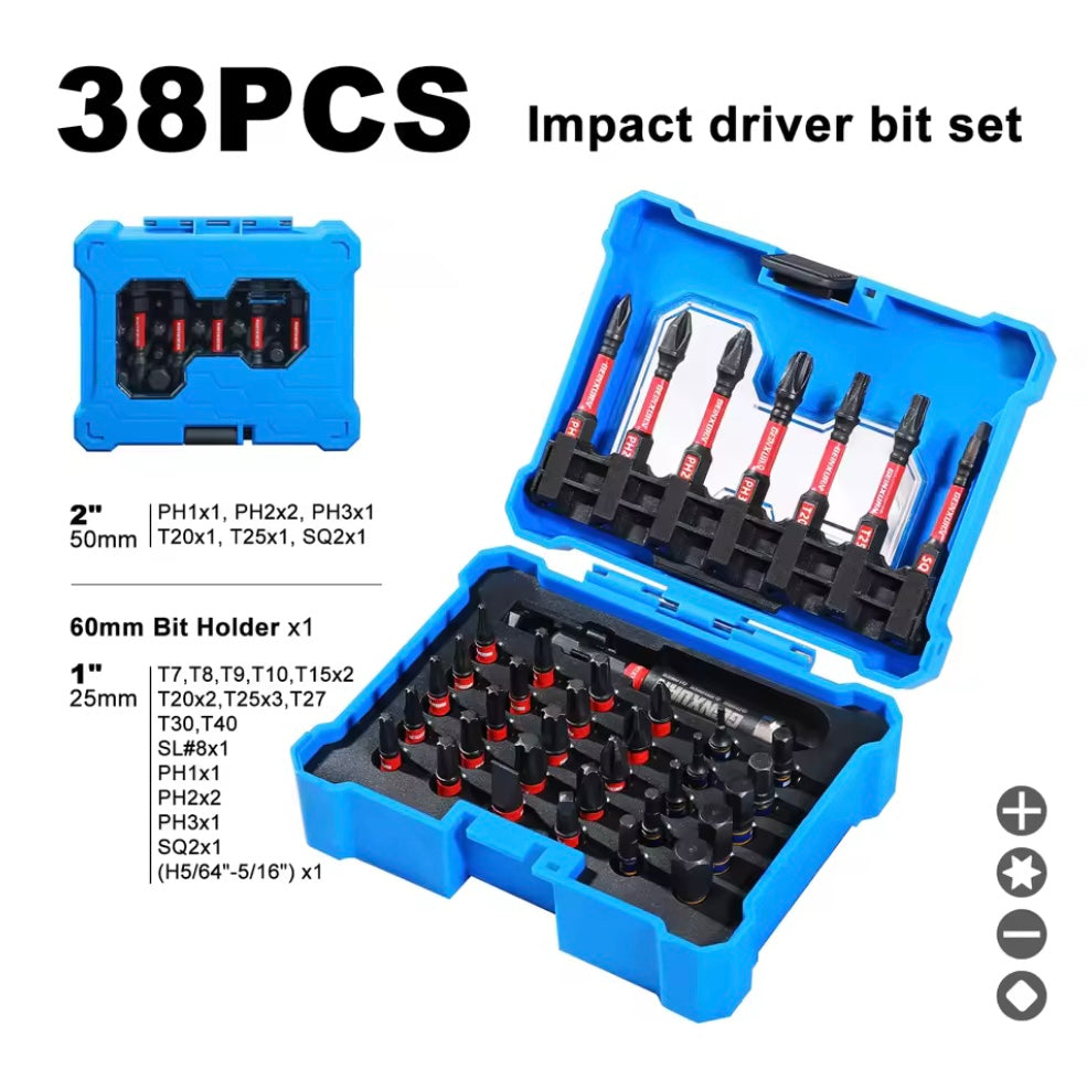 GEINXURN 38PC Impact Driver Bit Set w/ 2.4” Bit Holder Extension