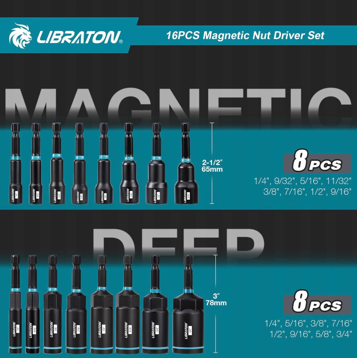 LIBRATON 16PC Magnetic Nut Driver Set - SAE