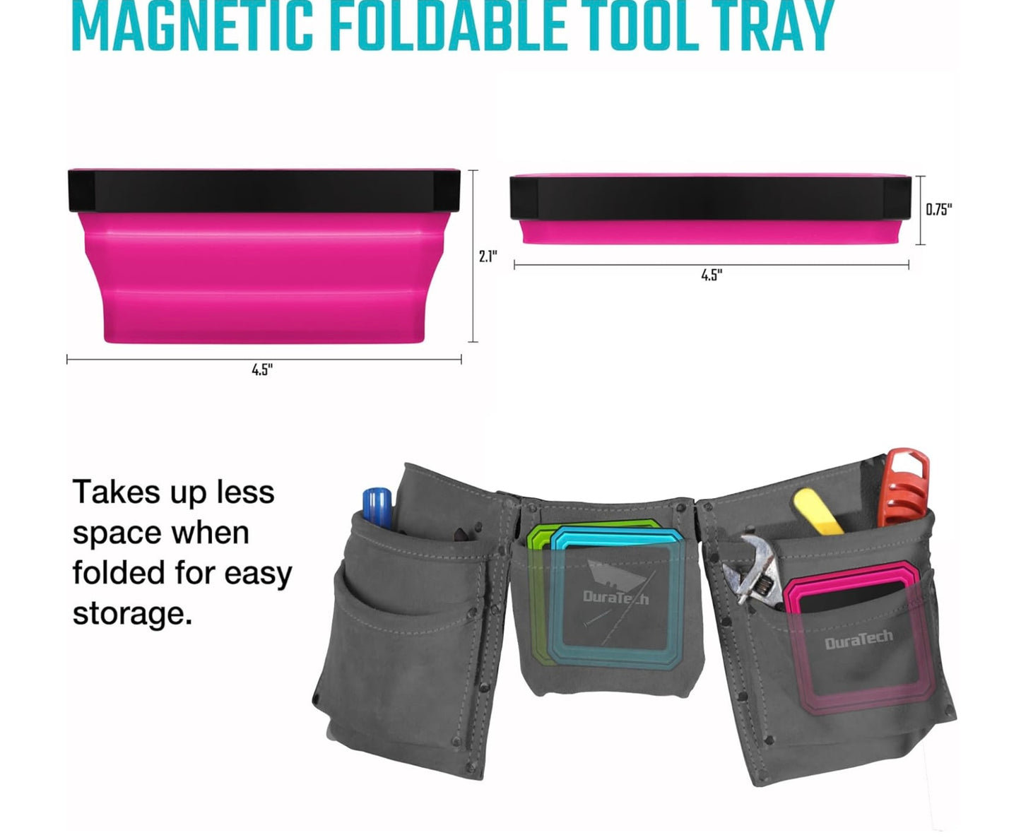 DURATECH 3PK Magnetic Silicone Foldable Parts Tray Set w/ Double-Sided Magnetic Base