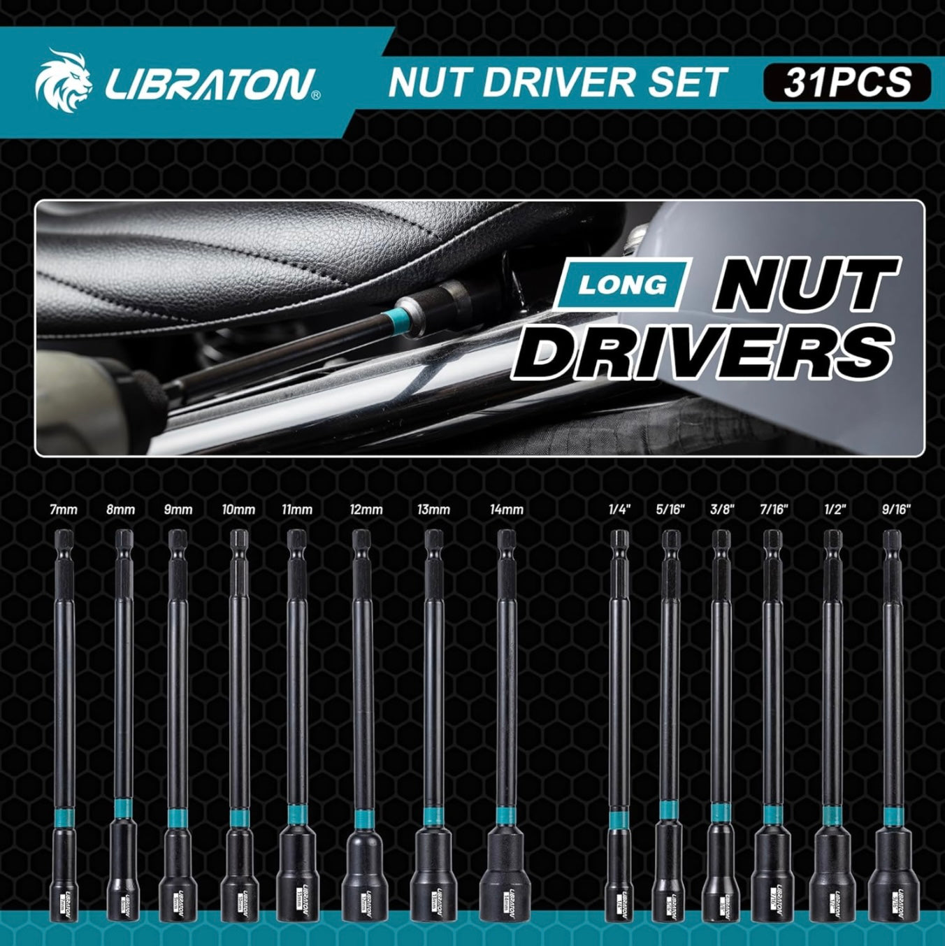 LIBRATON 31PCS 1/4” Magnetic Nut Driver Set - Metric & SAE w/ Impact to Hex Converter, PH1, PH2, Storage Box