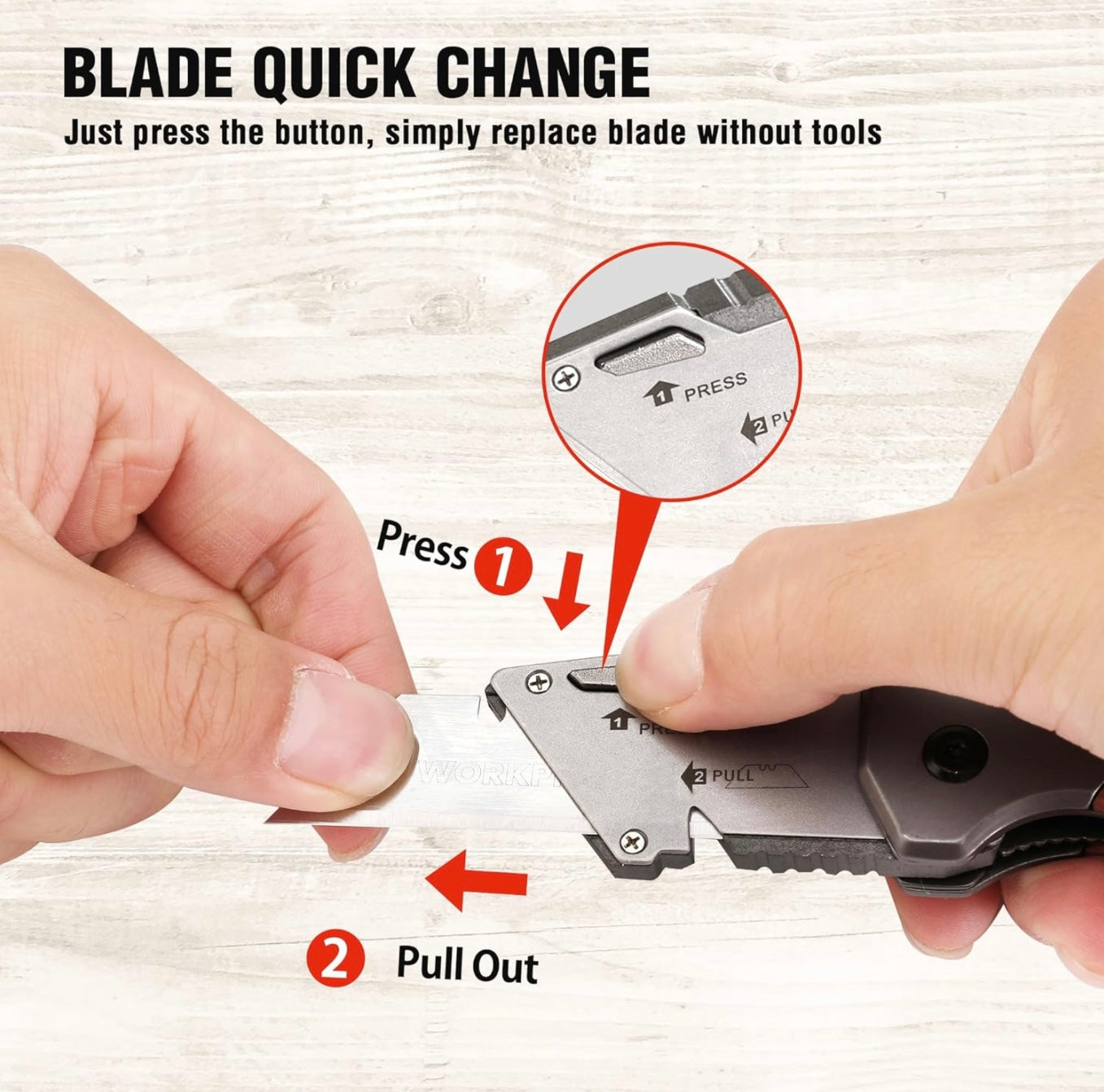 WORKPRO Quick-Change Blade Folding Utility Knife w/ Stainless Steel Head & Liner Lock