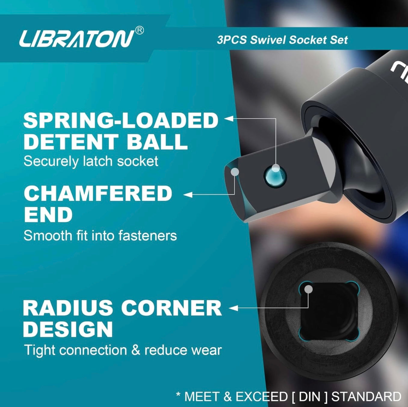 LIBRATON 3PC Impact Swivel Socket - 1/4”, 3/8”, 1/2” Drive