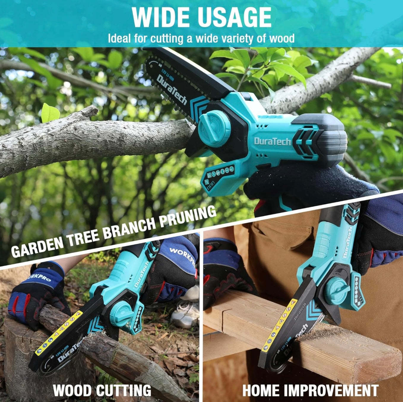 DURATECH 12V 6” Electric Cordless Chainsaw w/ 2 Batteries, 2 Chains