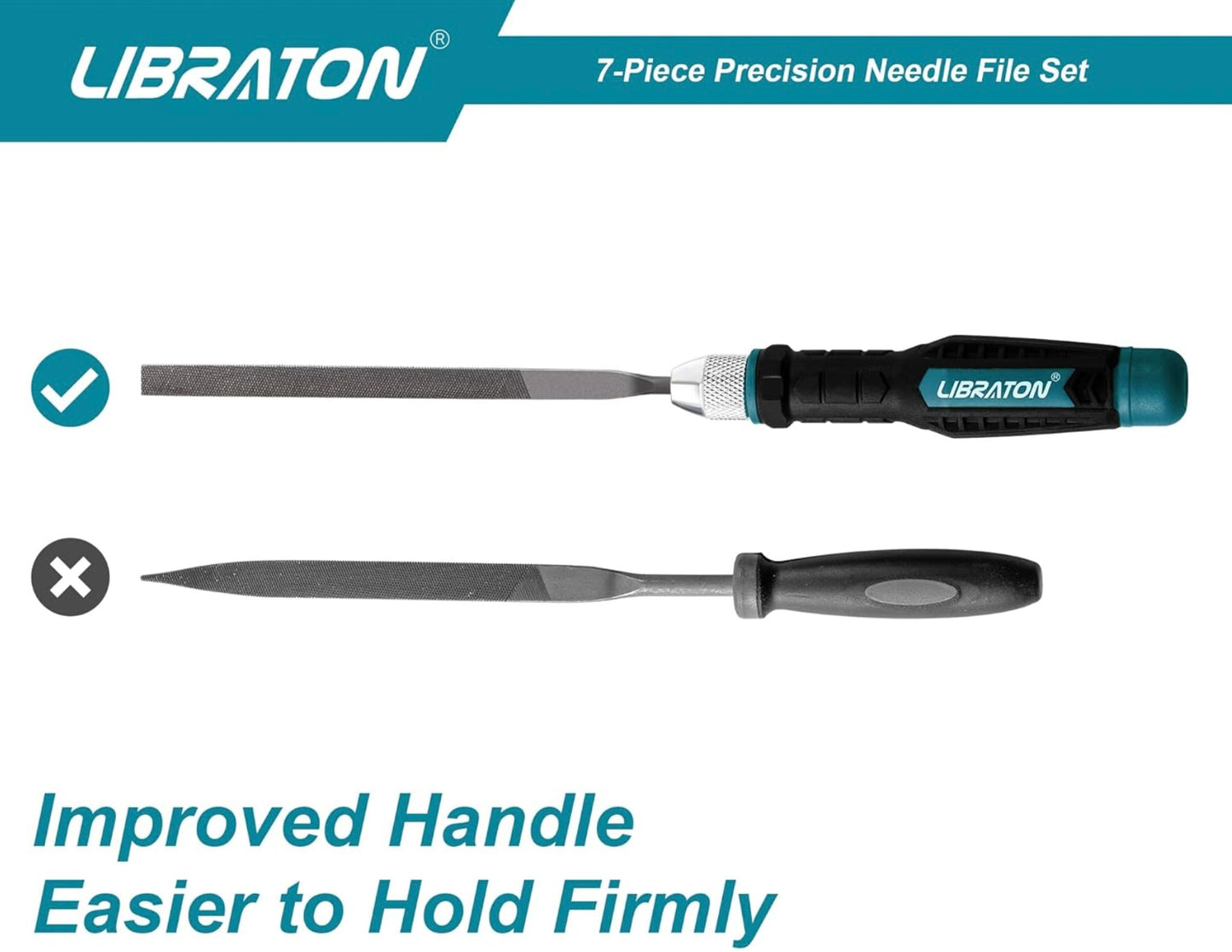 LIBRATON 7PC Interchangeable Needle File Set w/ Handle