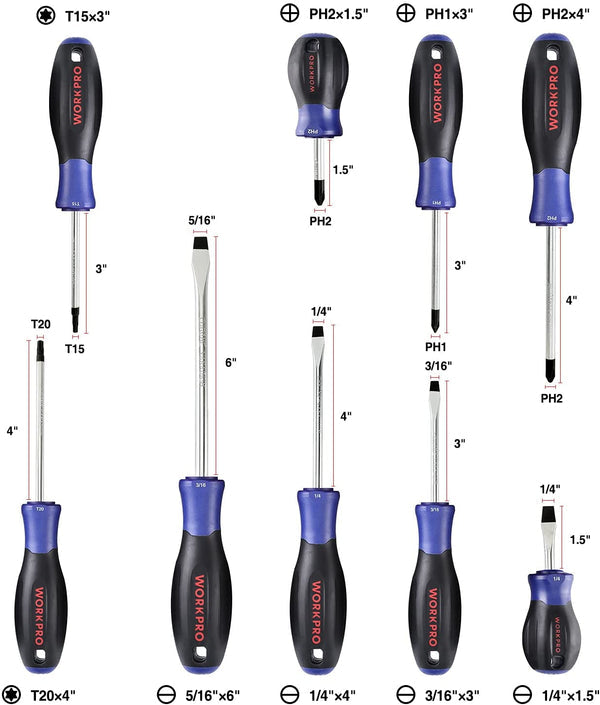 WORKPRO 16Pc Magnetic Screwdriver Set - Torx, Slotted, Phillips