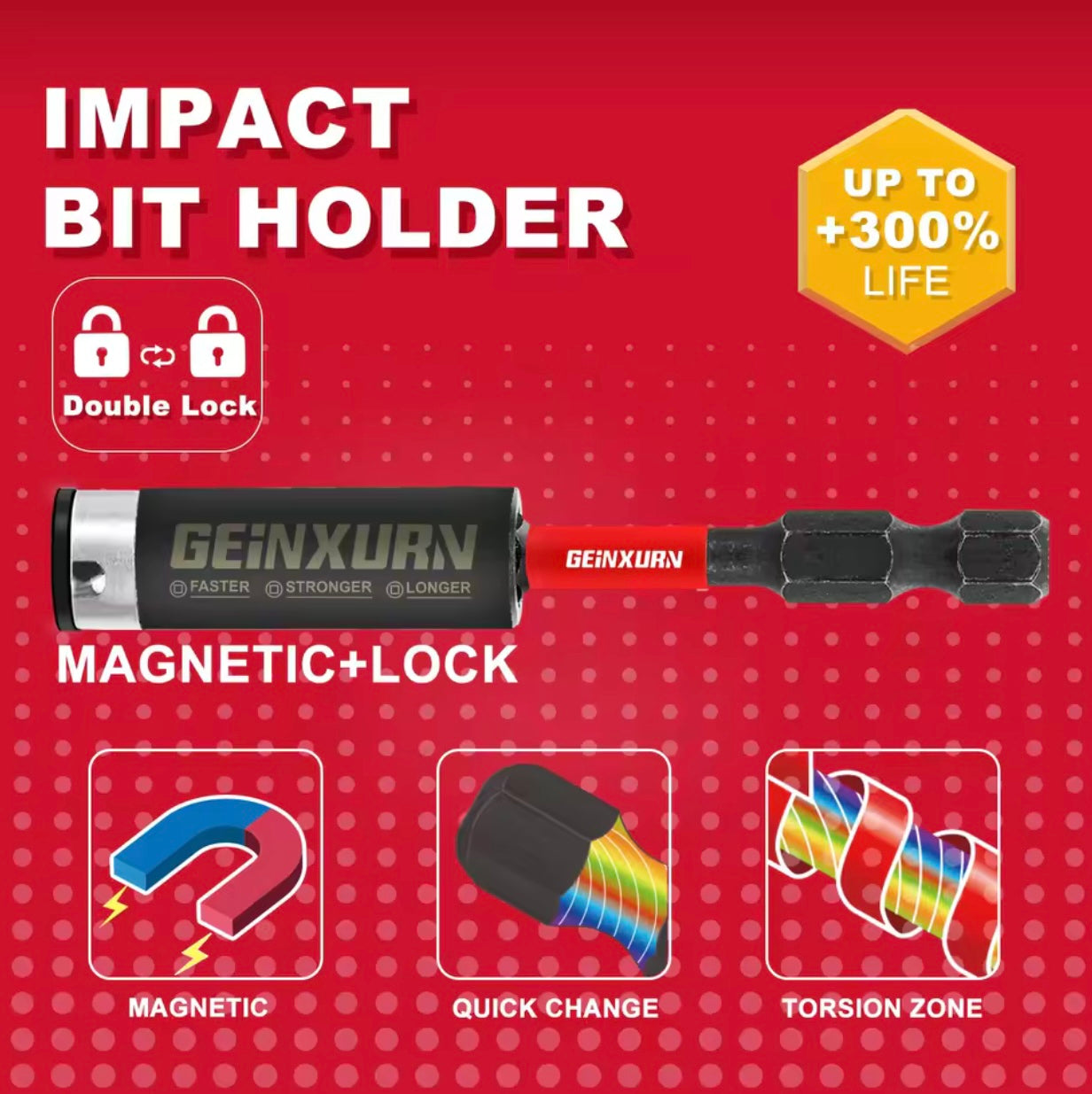 GEINXURN 10PC Impact X50 Power Driver Bit Set w/ Extension, Socket Adapter