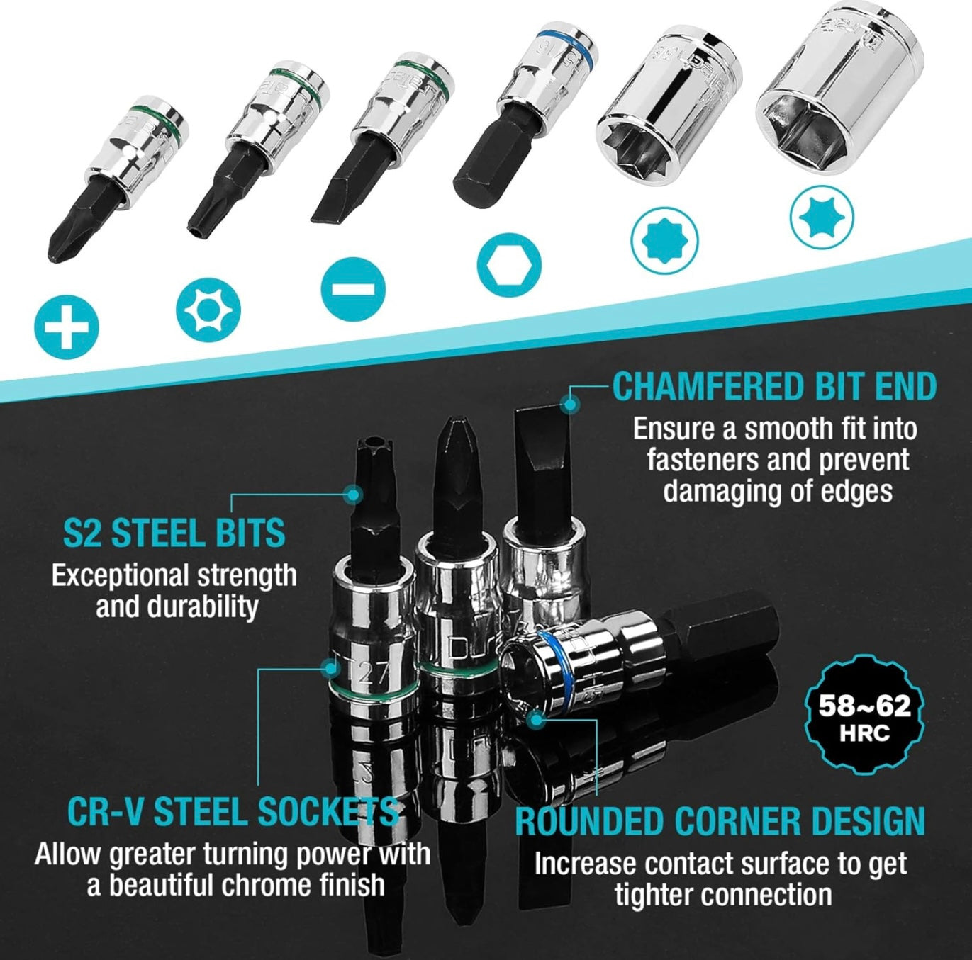 DURATECH 51PC 1/4" Drive SAE & Metric Socket Set, Bit Sockets, Ratchet, Universal Joint
