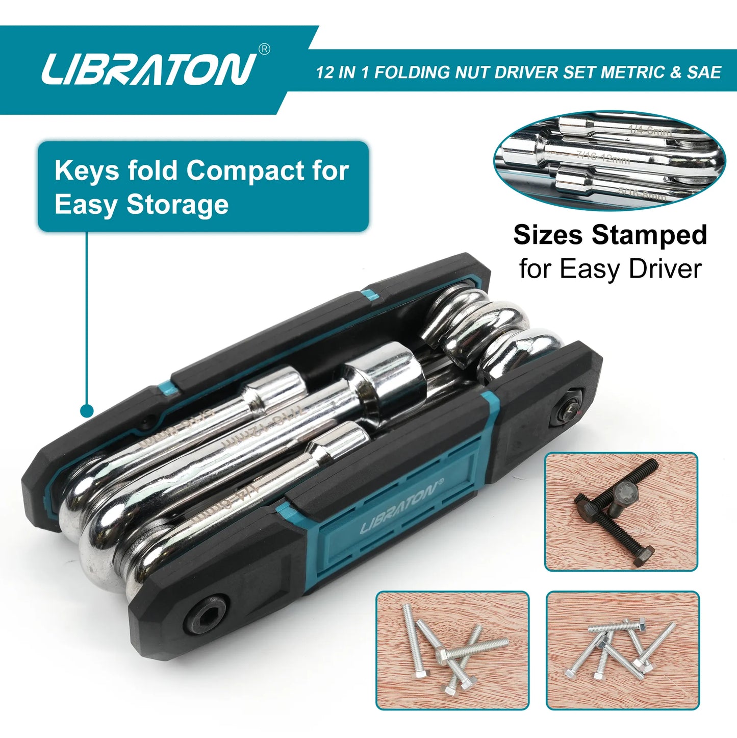 LIBRATON 12-IN-1 Folding Nut Driver Set - Metric & SAE