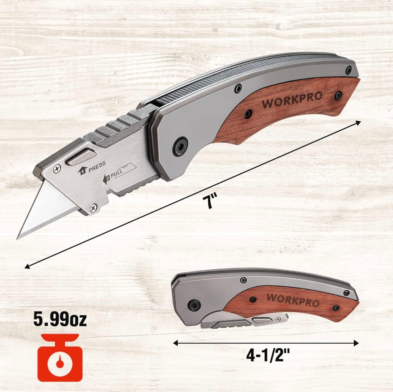 WORKPRO Quick-Change Blade Folding Utility Knife w/ Stainless Steel Head & Liner Lock