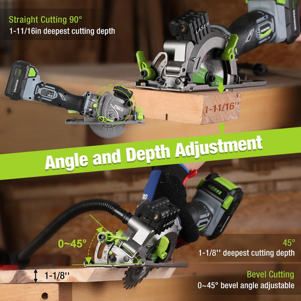 WORKPRO 4-1/2" Compact Cordless Circular Saw, 20V 4.0Ah Battery, Fast Charger, 3 Saw Blades (NO LASER)