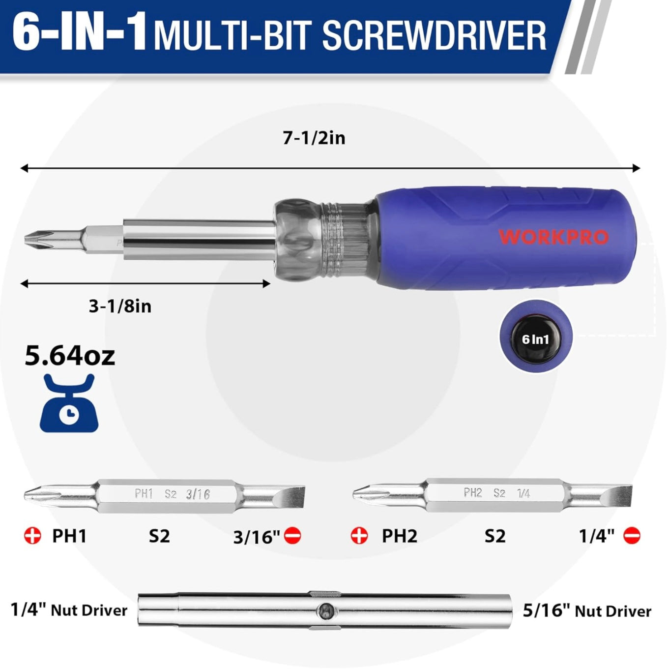WORKPRO 6-IN-1 Multi-bit Screwdriver