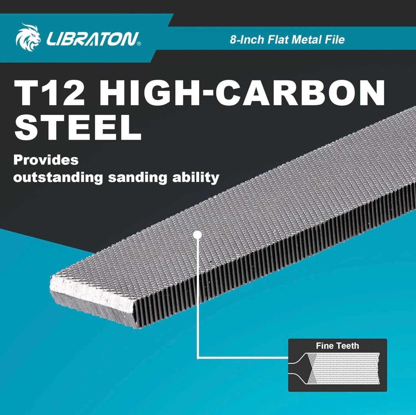 LIBRATON 8” Flat Metal File w/ Ergonomic Handle