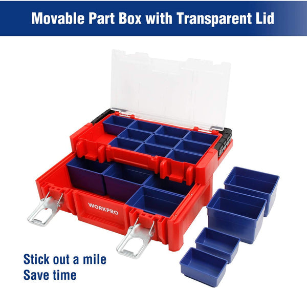 WORKPRO 17-inch Plastic Tool Box w/ Locking Lid and Stainless Steel Handle