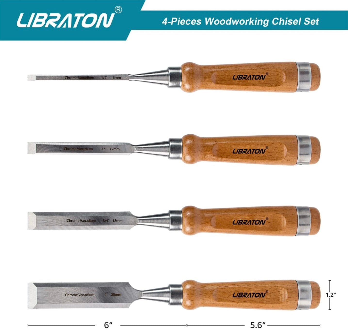 Libraton 4PC Woodworking Chisel Set w/ Leather Pouch