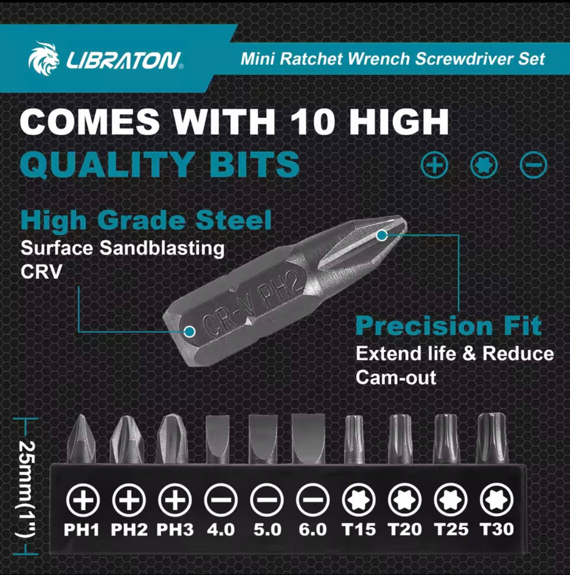 LIBRATON 11PC Mini Ratchet Wrench Screwdriver Set