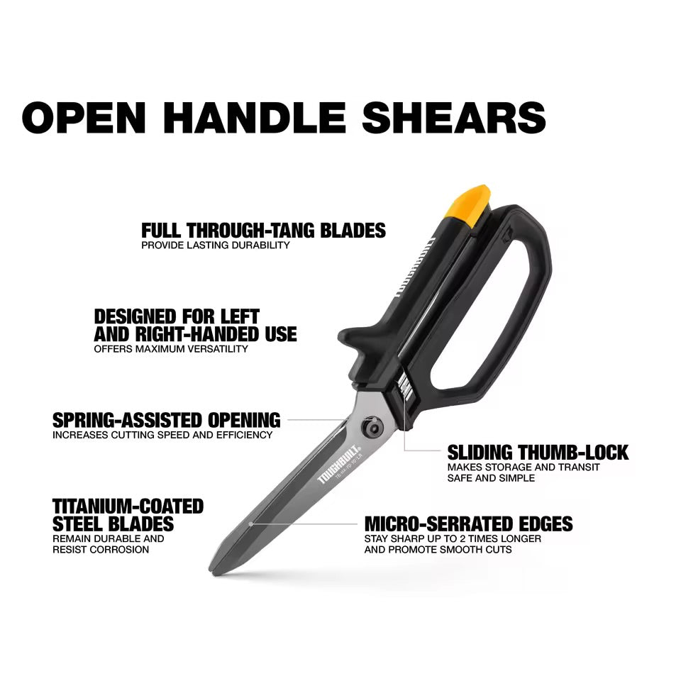TOUGHBUILT 5-in Micro-serrated Open Handle Spring Assisted Scissors