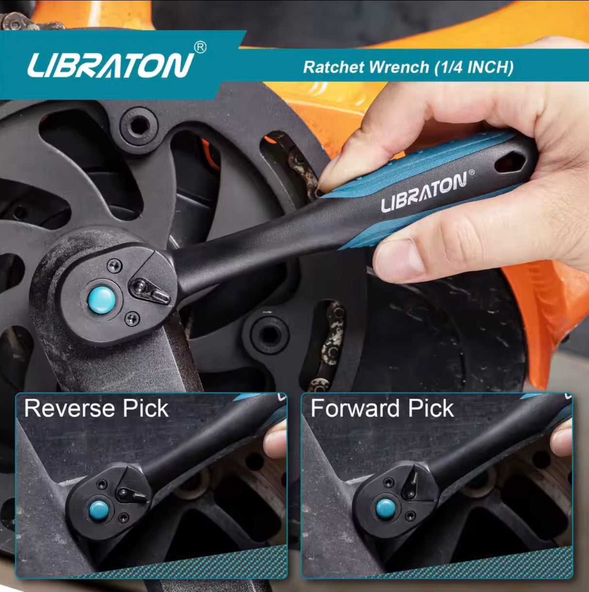 LIBRATON 1/4” Quick-Release Ratchet Wrench w/ Comfort Grip