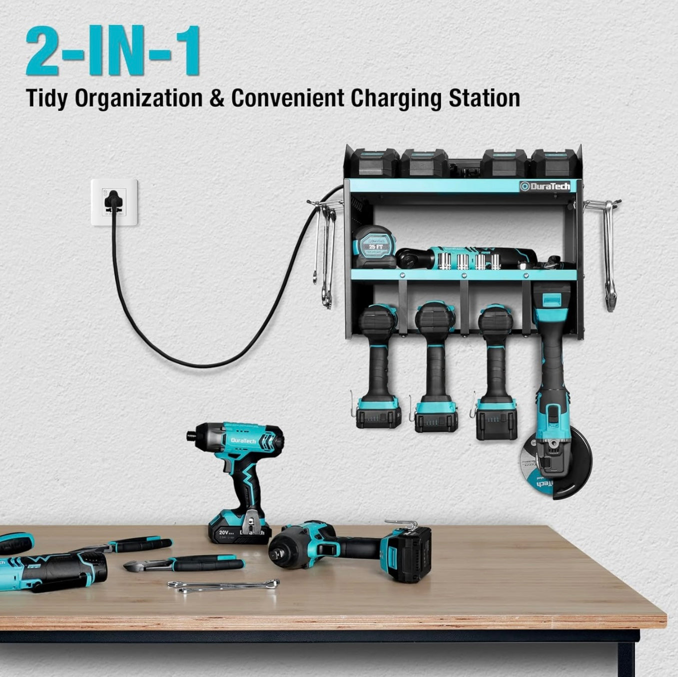 DURATECH Power Tool Organizer Wall Mount w/ Power Strip