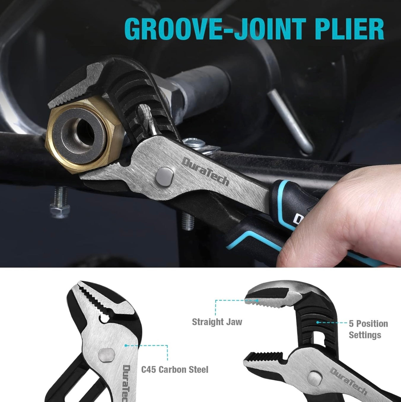DURATECH 5PC Pliers Set, 6" Long Nose, 6” Slip Joint, 6” Diagonal Cutting, 8" Linesman, 8” Groove Joint Pliers w/ Oxford Rolling Pouch