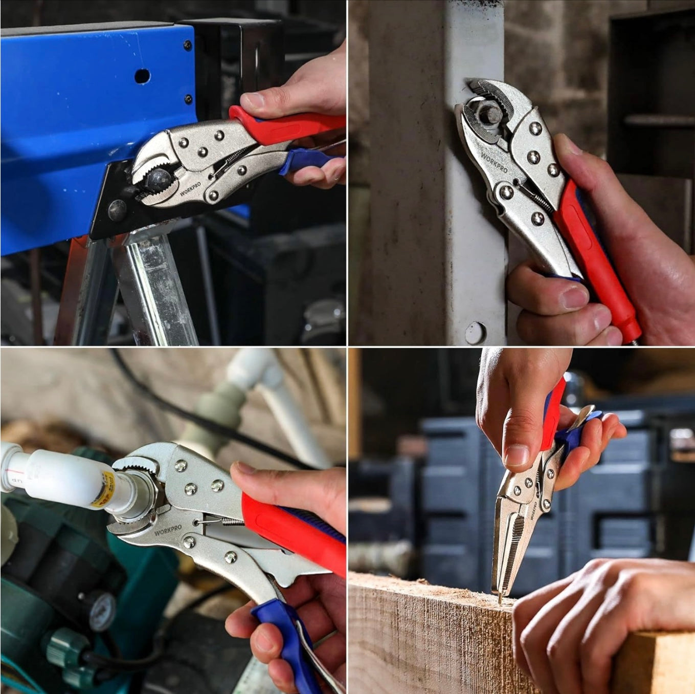WORKPRO 3-piece Locking Pliers Set, 10-inch Curved Jaw, 7-inch Curved Jaw and 6-1/2-inch Straight Jaw