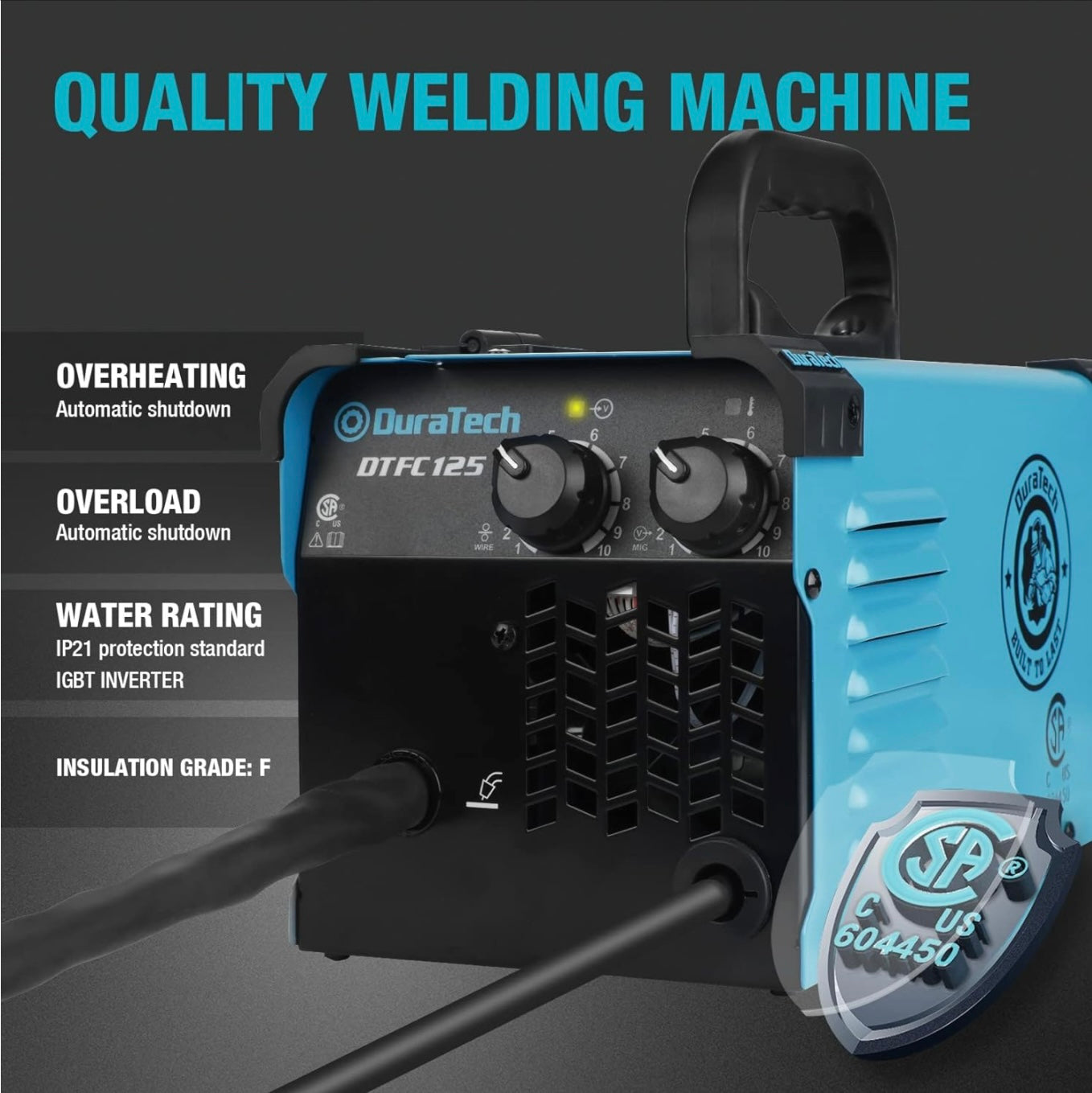 DURATECH 125A Flux Core Welder Gasless Welding Kit w/ Wire Feed, Welding Gun & 15A-20A Plug Adapter