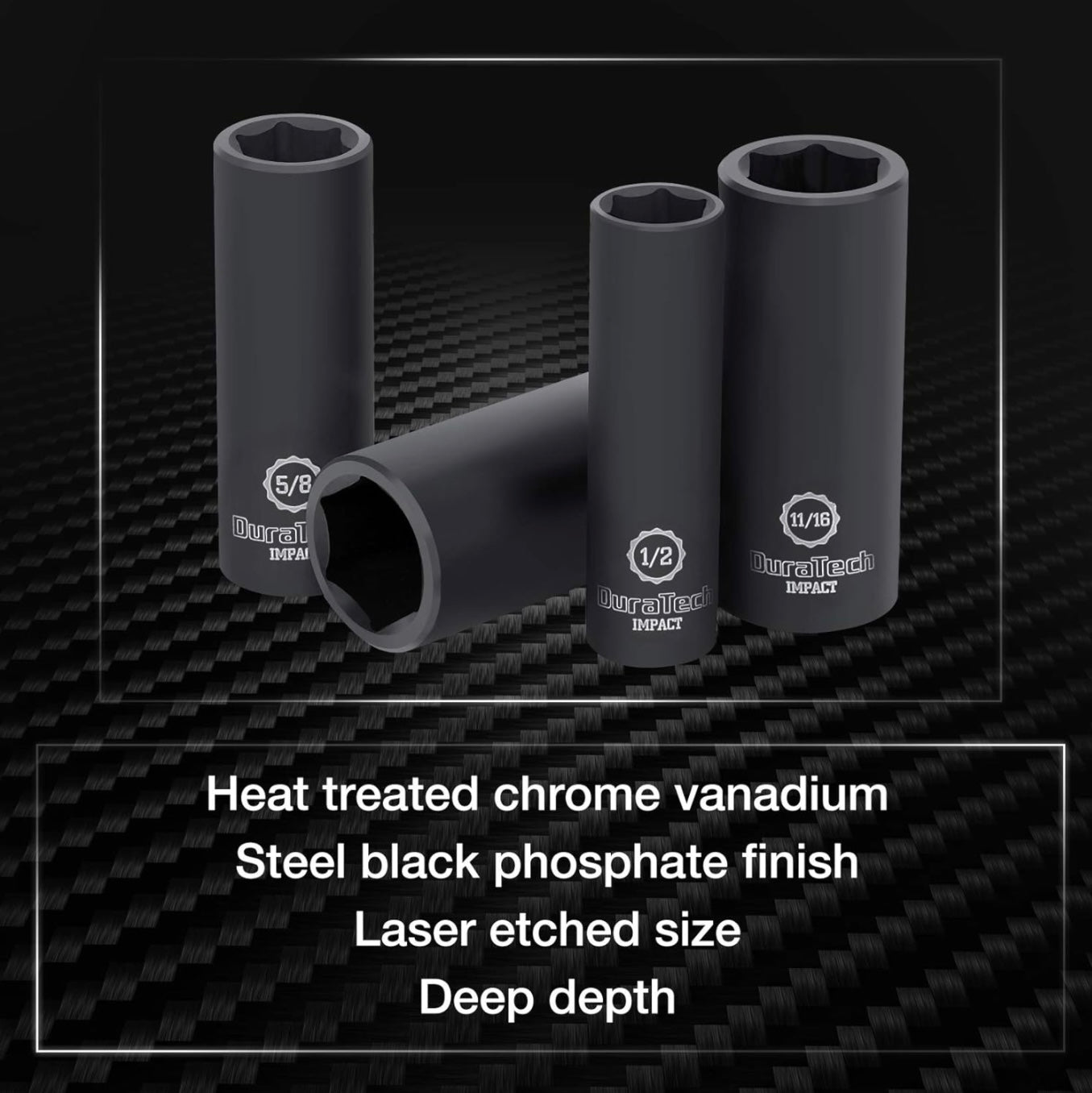 DURATECH 10PC 3/8" Drive SAE Deep Impact Socket Set, (5/16", 3/8", 7/16", 1/2", 9/16", 5/8", 11/16", 3/4"), 1/4" Hexagon Extension Bars