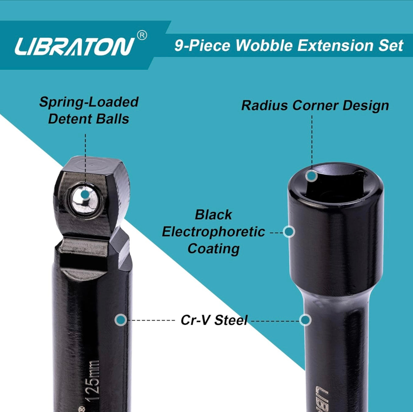 Libraton Wobble Socket Extension Set w/ EVA Storage Tray - 1/4”, 3/8”, 1/2”