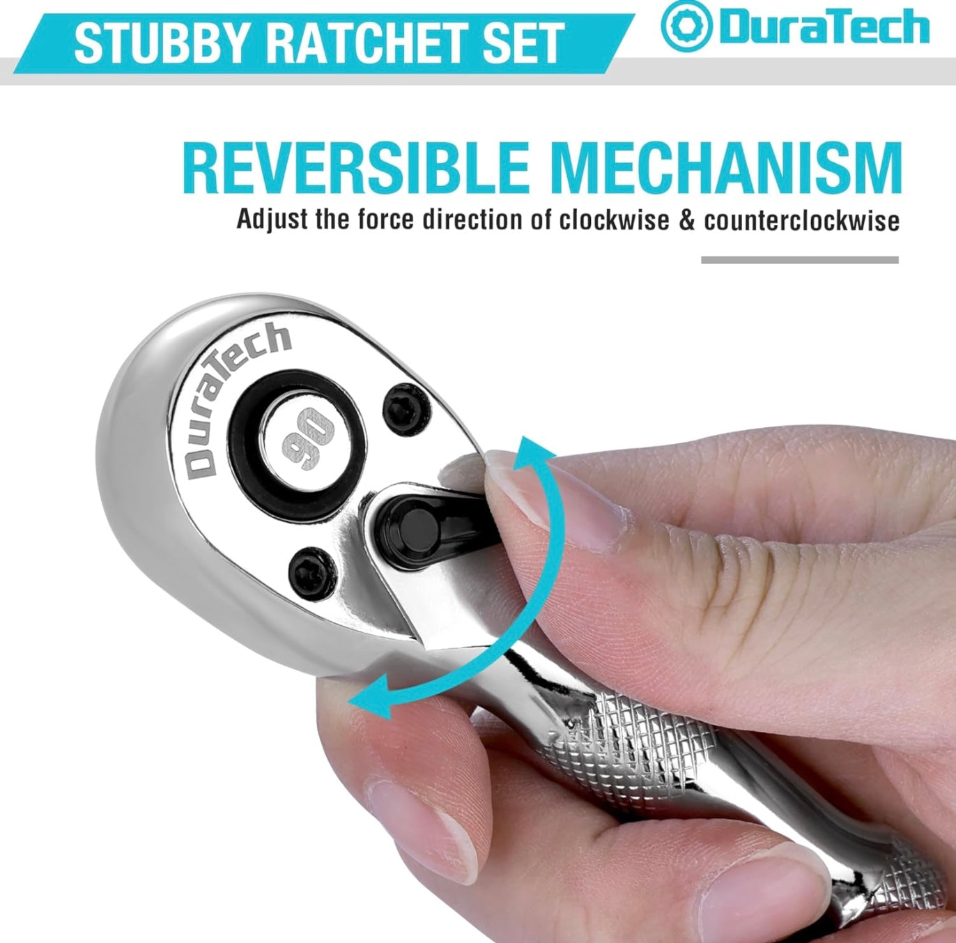DURATECH 3PCS Stubby Ratchet Wrench Set, 1/4", 3/8", 1/2" Drive w/ EVA Organizer