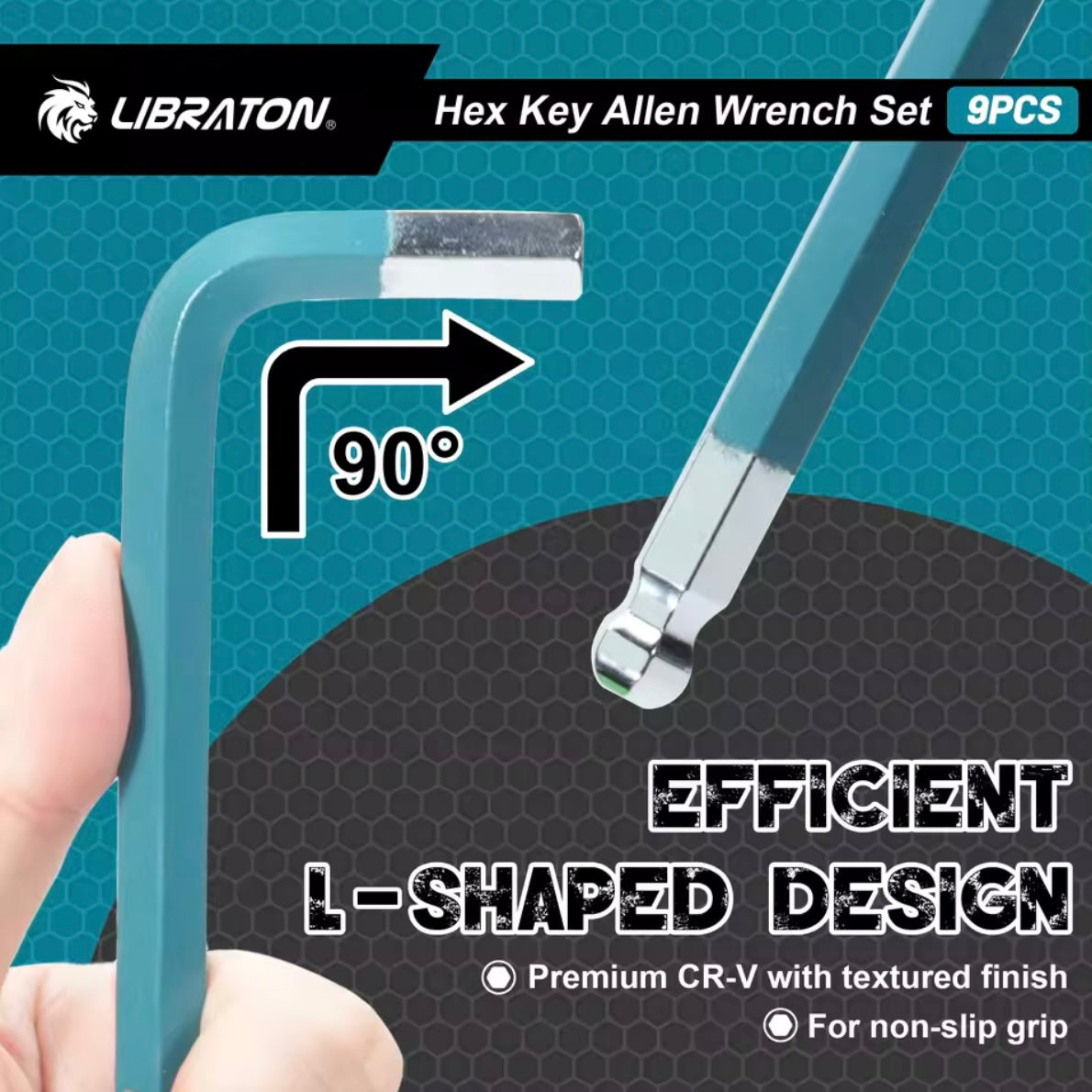 LIBRATON 9PC Hex Key Allen Wrench Set - Metric