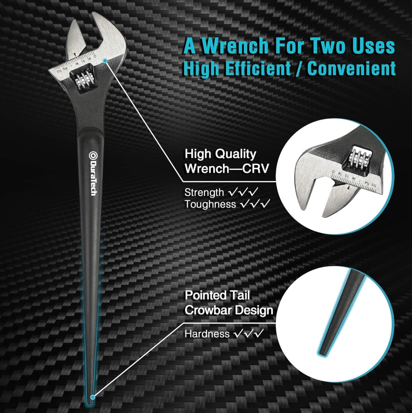 DURATECH 3PC Adjustable Construction Spud Wrench Set - 10”, 12”, 16”