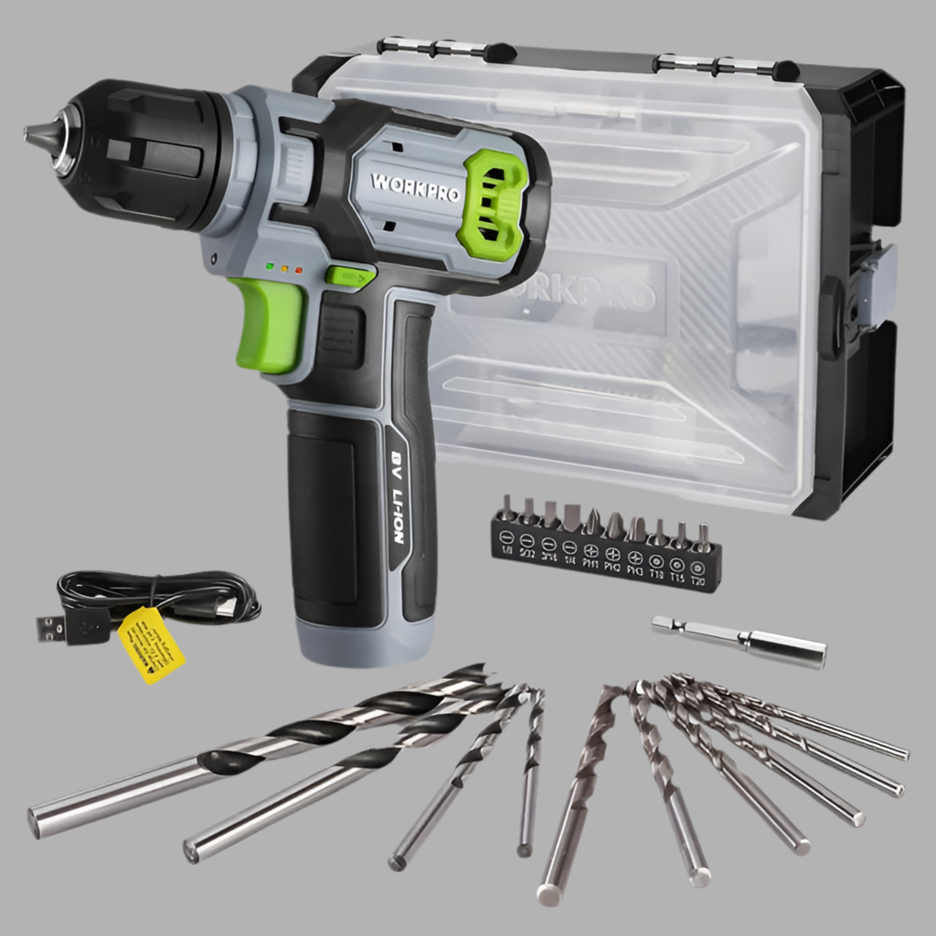 WORKPRO 8V Cordless Power Drill Set w/ Bit Set - 3/8" Keyless Chuck