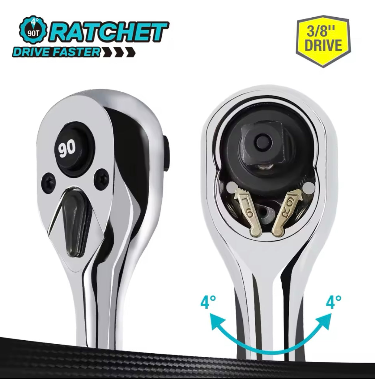 DURATECH 3/8” Drive 90 Tooth Quick-Release Ratchet Wrench