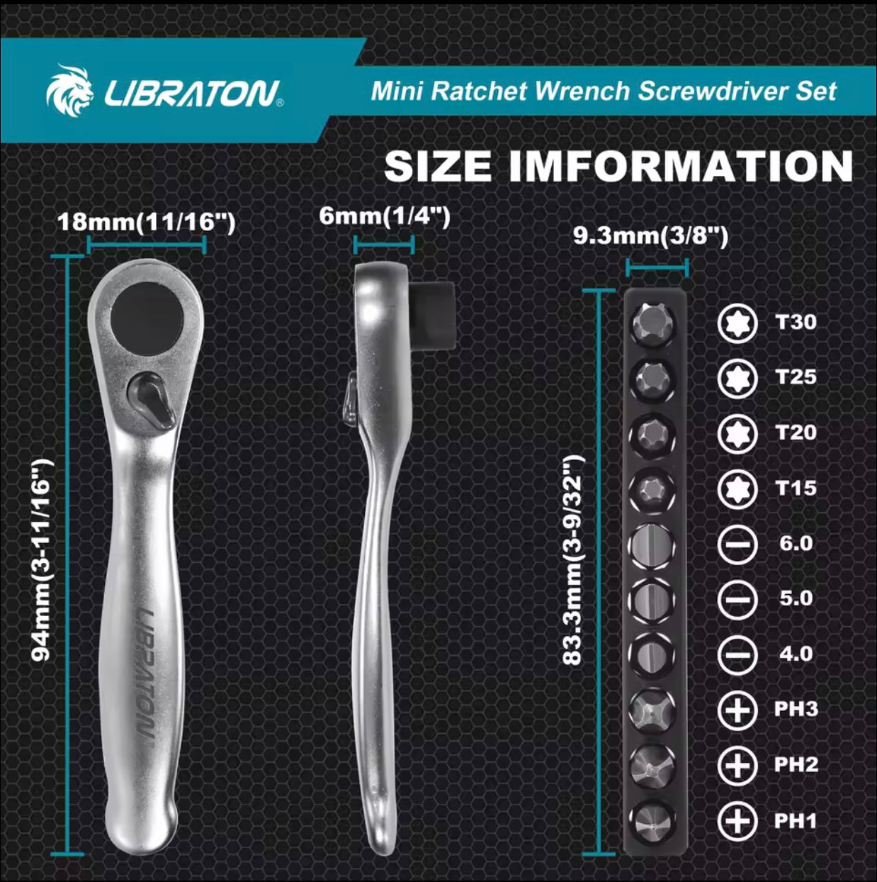LIBRATON 11PC Mini Ratchet Wrench Screwdriver Set