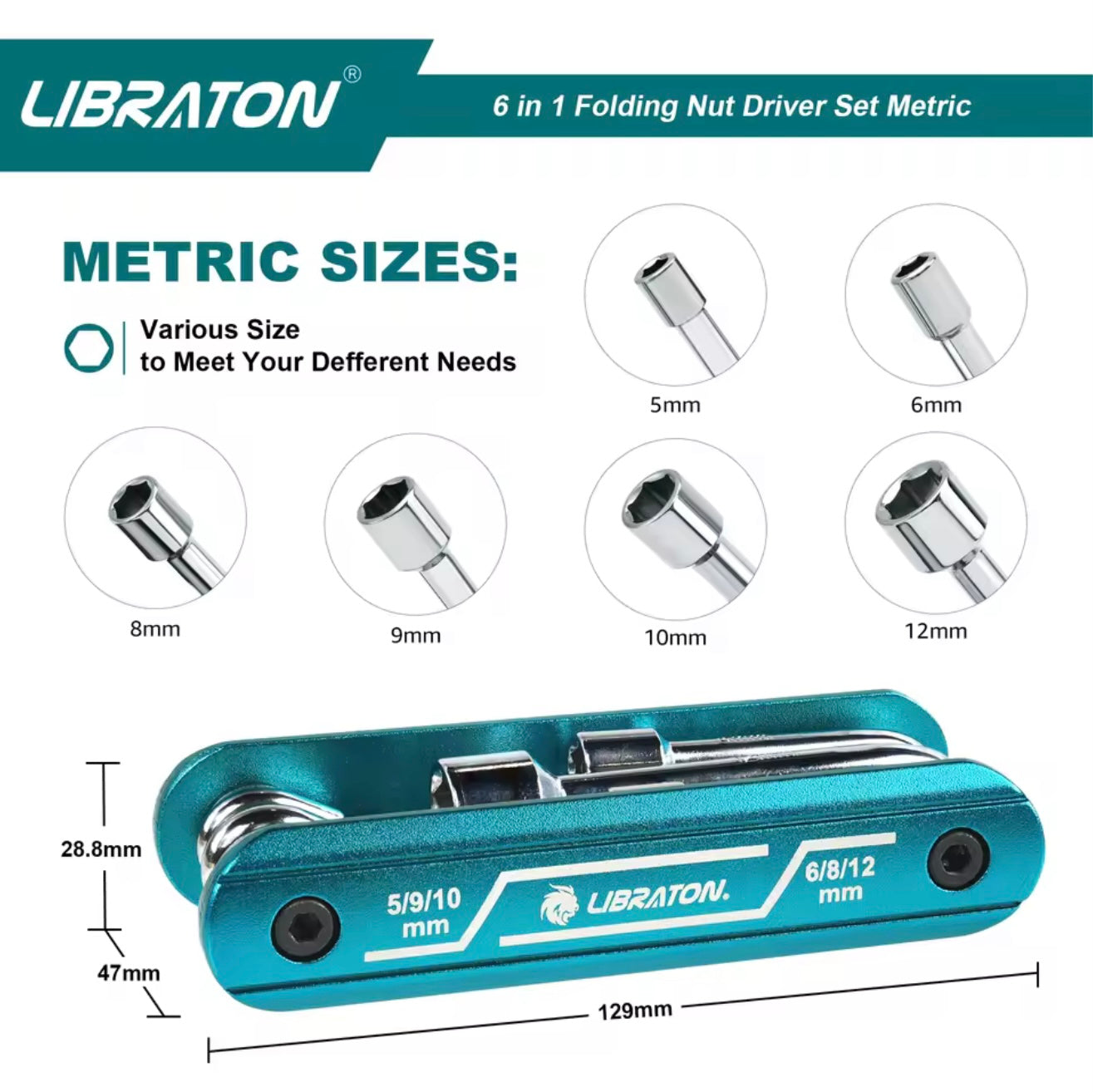 LIBRATON 6-IN-1 Folding Nut Driver Set - Metric