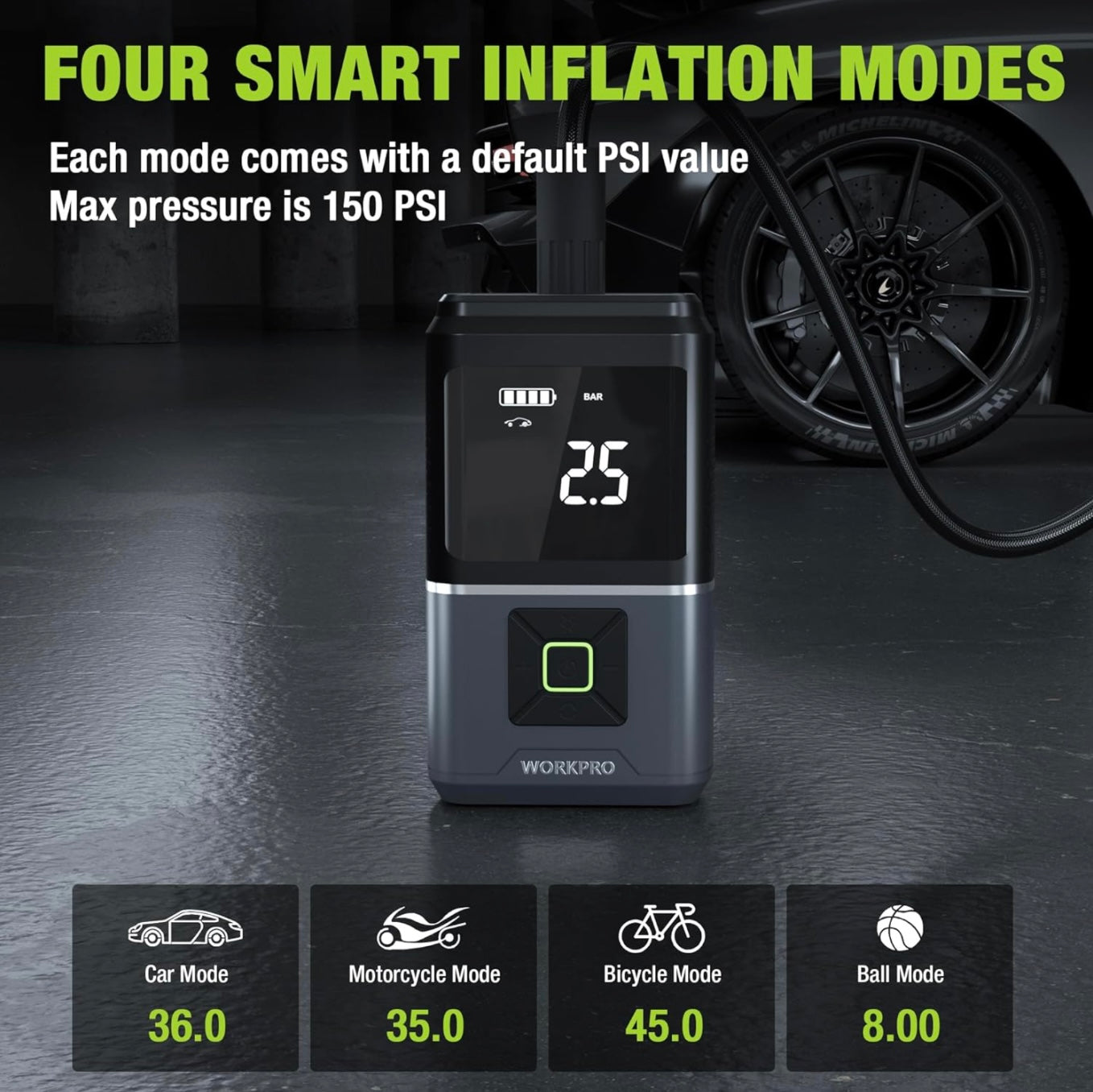 WORKPRO 7.2V Portable Air Compressor w/ LED Flashlight