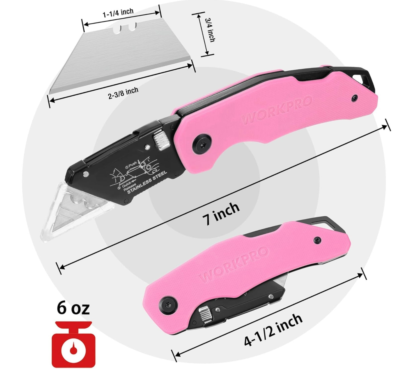 WORKPRO Folding Utility Knife w/ Stainless Steel Head & G10 Handle
