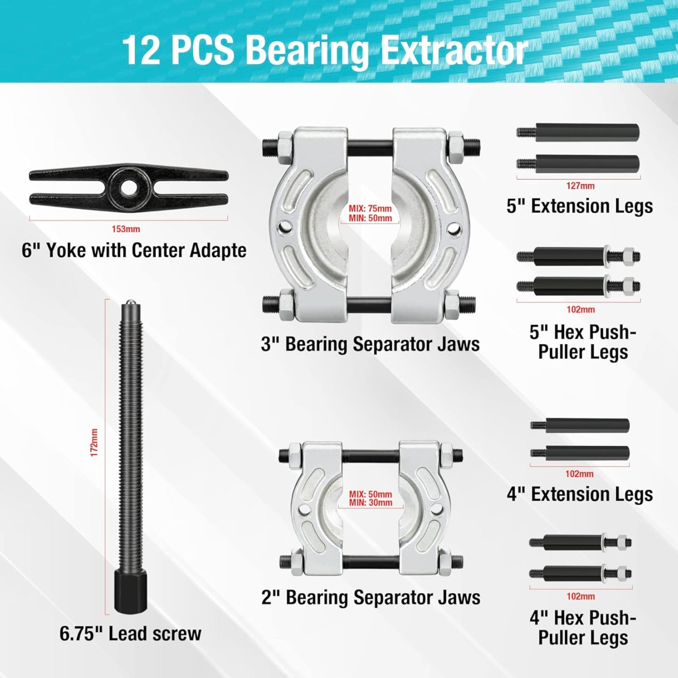 DURATECH 12PCS Bearing Puller Set, 2" and 3" Bar-Type Splitter Remove Bearings, Gear Puller, Storage Case