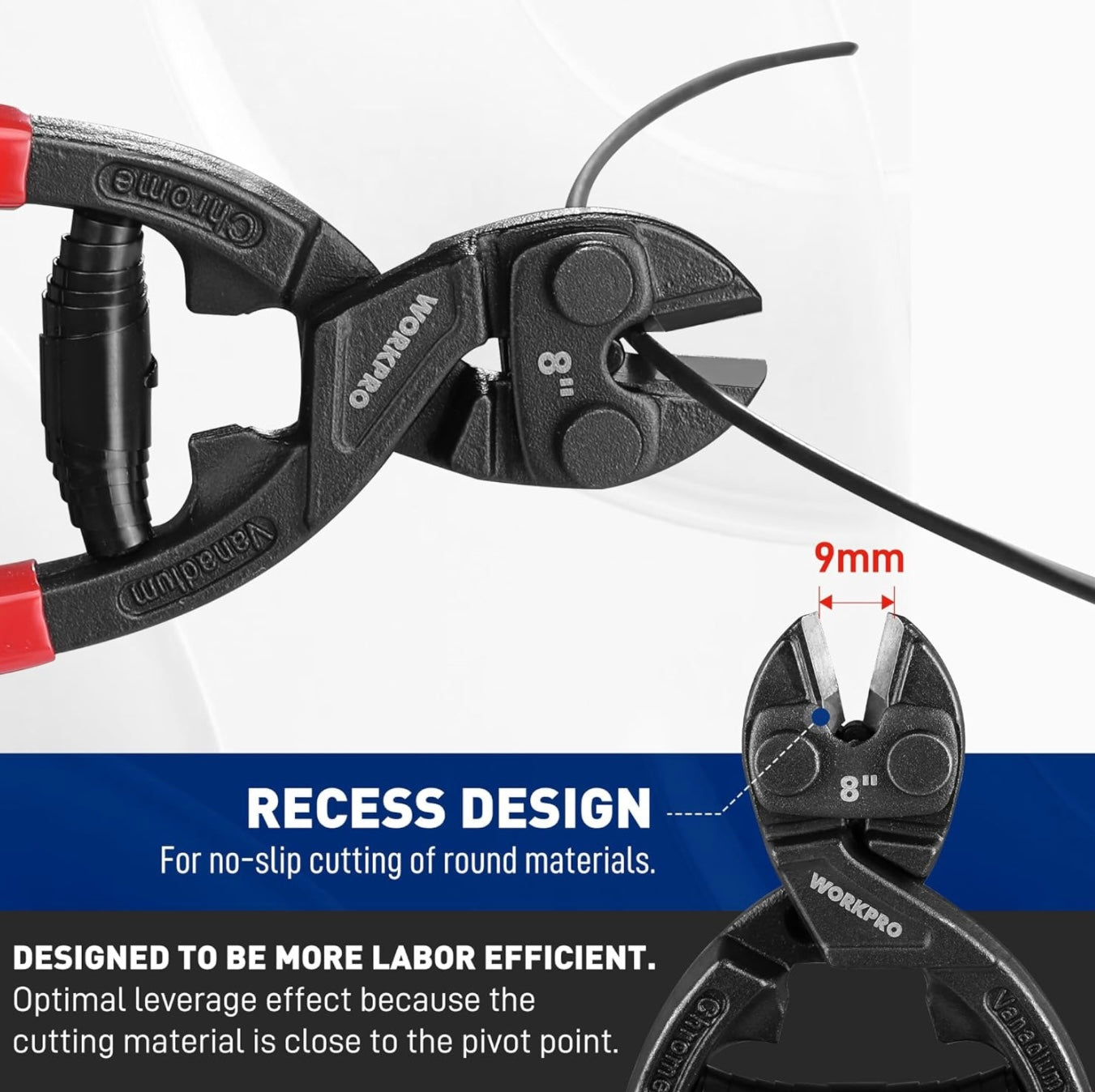 WORKPRO 8” Mini Bolt Cutter w/ Recess & Spring
