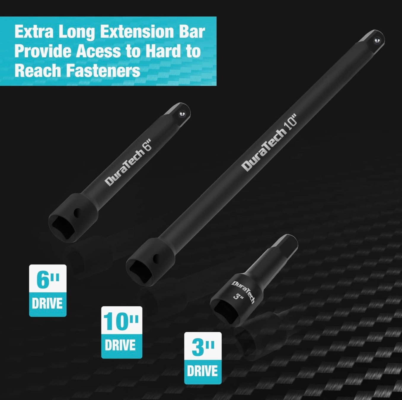 DURATECH 3PC 1/2" Drive Impact Extension Bar Set - 3”, 6”, 10”