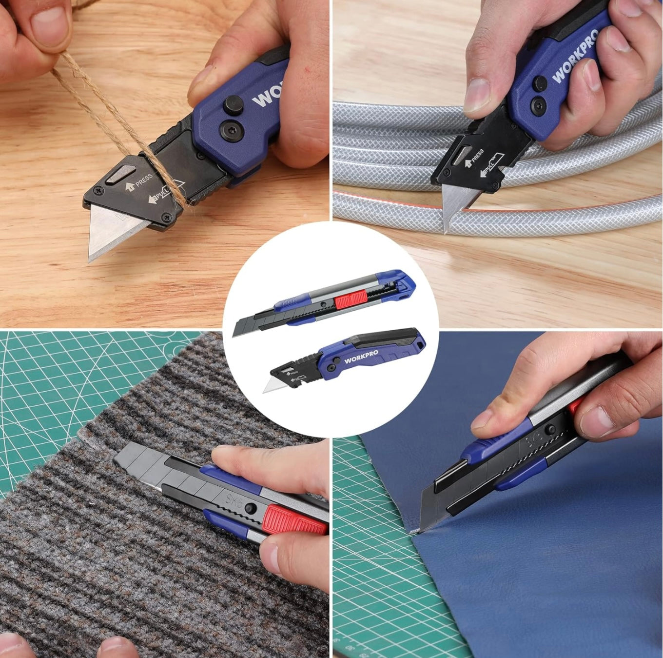 WORKPRO Quick-Change Folding Utility Knife & Retractable Snap-Off Box Cutter w/ Extra Blades