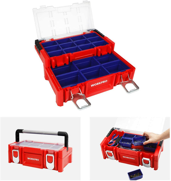 WORKPRO 17-inch Plastic Tool Box w/ Locking Lid and Stainless Steel Handle