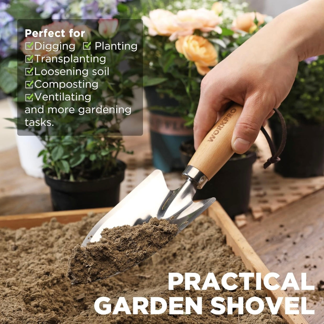 WORKPRO 3Pc Garden Tool Set w/ Wood Handle - Weed Puller, Crack Weeder, Hand Trowel