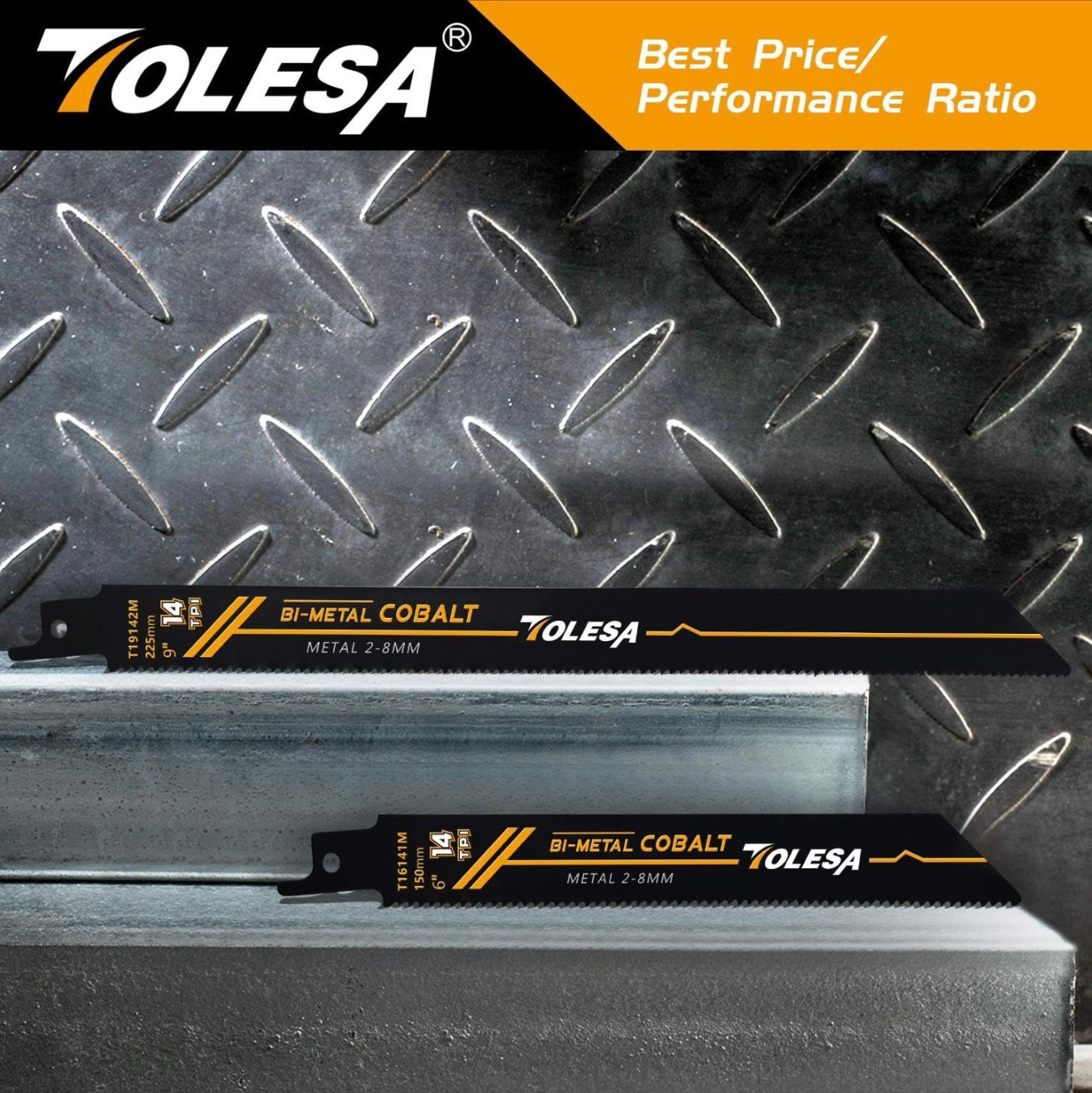 TOLESA 5PC 6”/9” Metal 2-8mm 14TPI Bi-Metal Cobalt Reciprocating Saw Blades