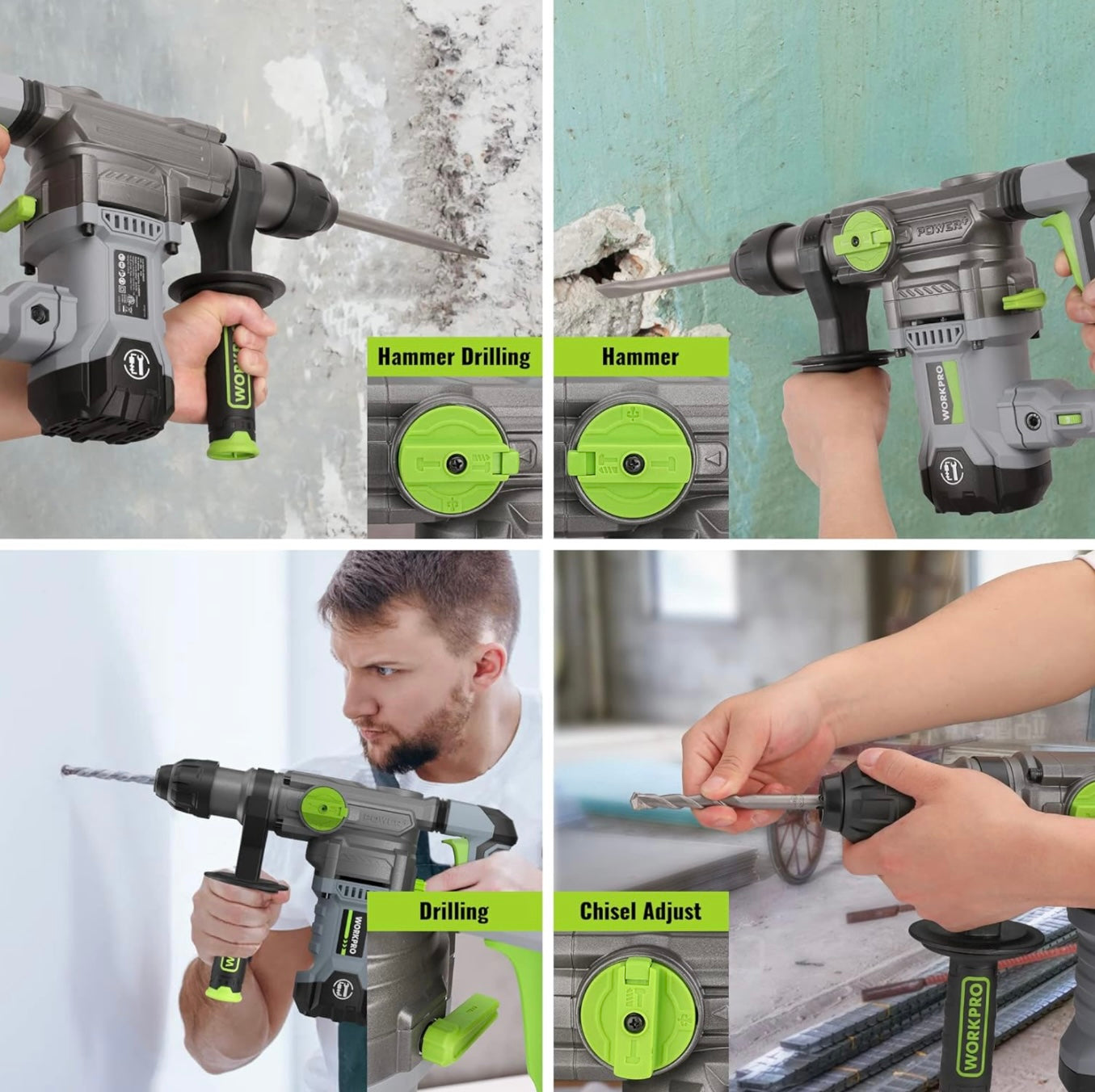 WORKPRO Heavy-Duty 12.5AMP Premium 1-1/4” SDS-Plus Rotary Hammer Drill