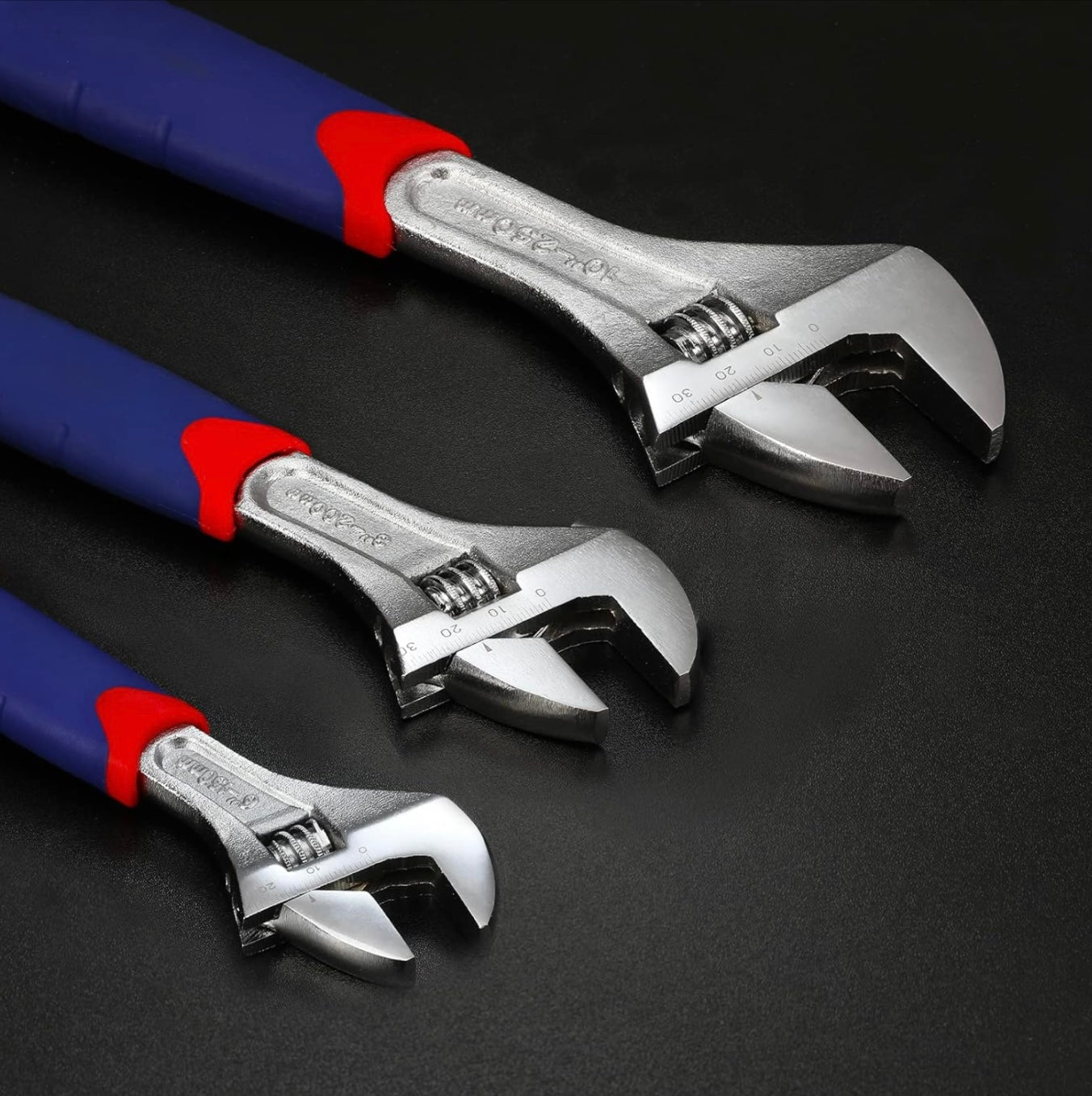 WORKPRO 3-piece Adjustable Wrench Set w/ Rubberized Anti-Slip Grips - 10”, 8”, 6”