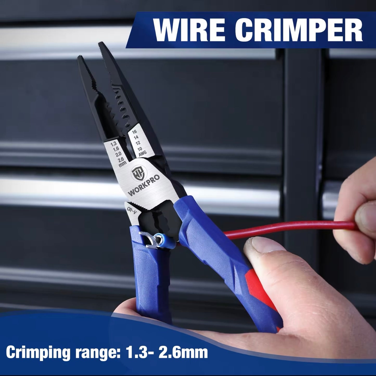 WORKPRO 8” Multifunctional Long Nose Pliers w/ Wire Cutter, Stripper, Crimper