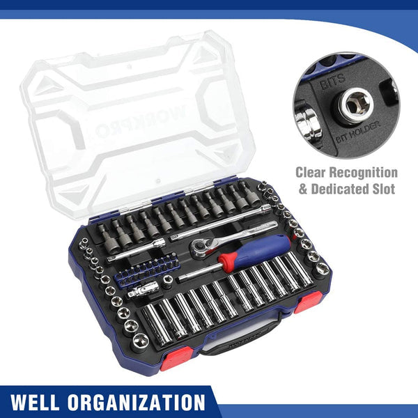 WORKPRO 70Pc Socket Set- 1/4” Metric & SAE